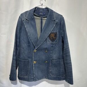 Polo Ralph Lauren Denim Crest Blazer Double Breasted Women's Sz 12 Gold Button